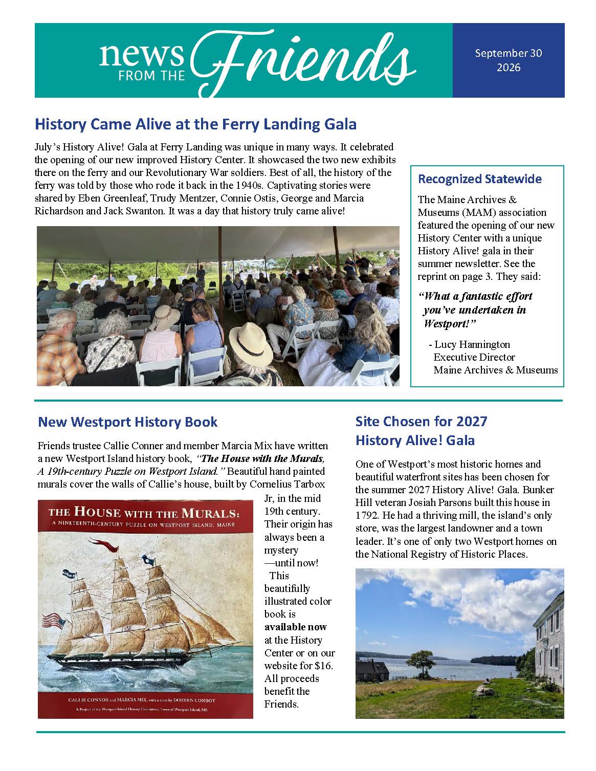 front page of newsletter